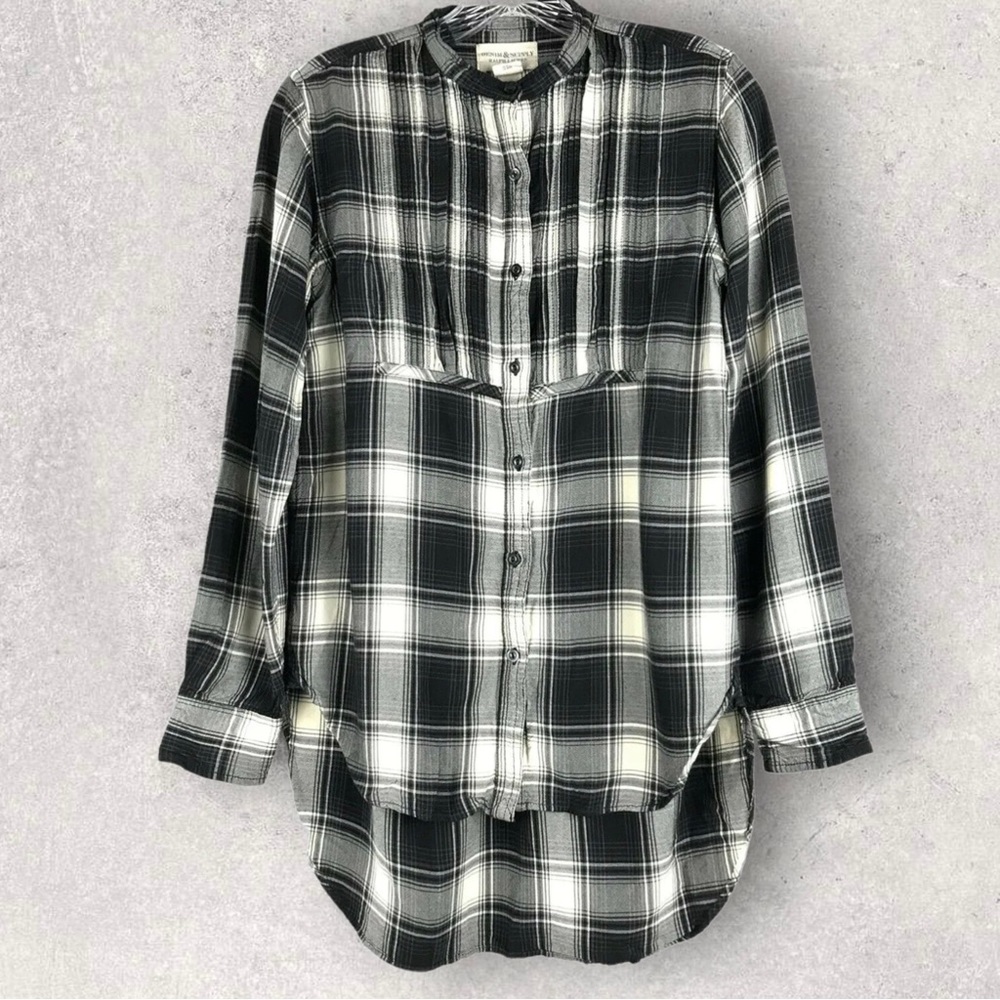 DENIM & SUPPLY Ralph Lauren Women's M Flannel Tunic Top  Plaid Mandarin Collar